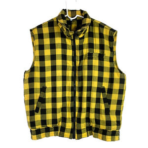 Vintage Branded Lion Plaid Yellow Black Zipper Vest Gorpcore Mens Large